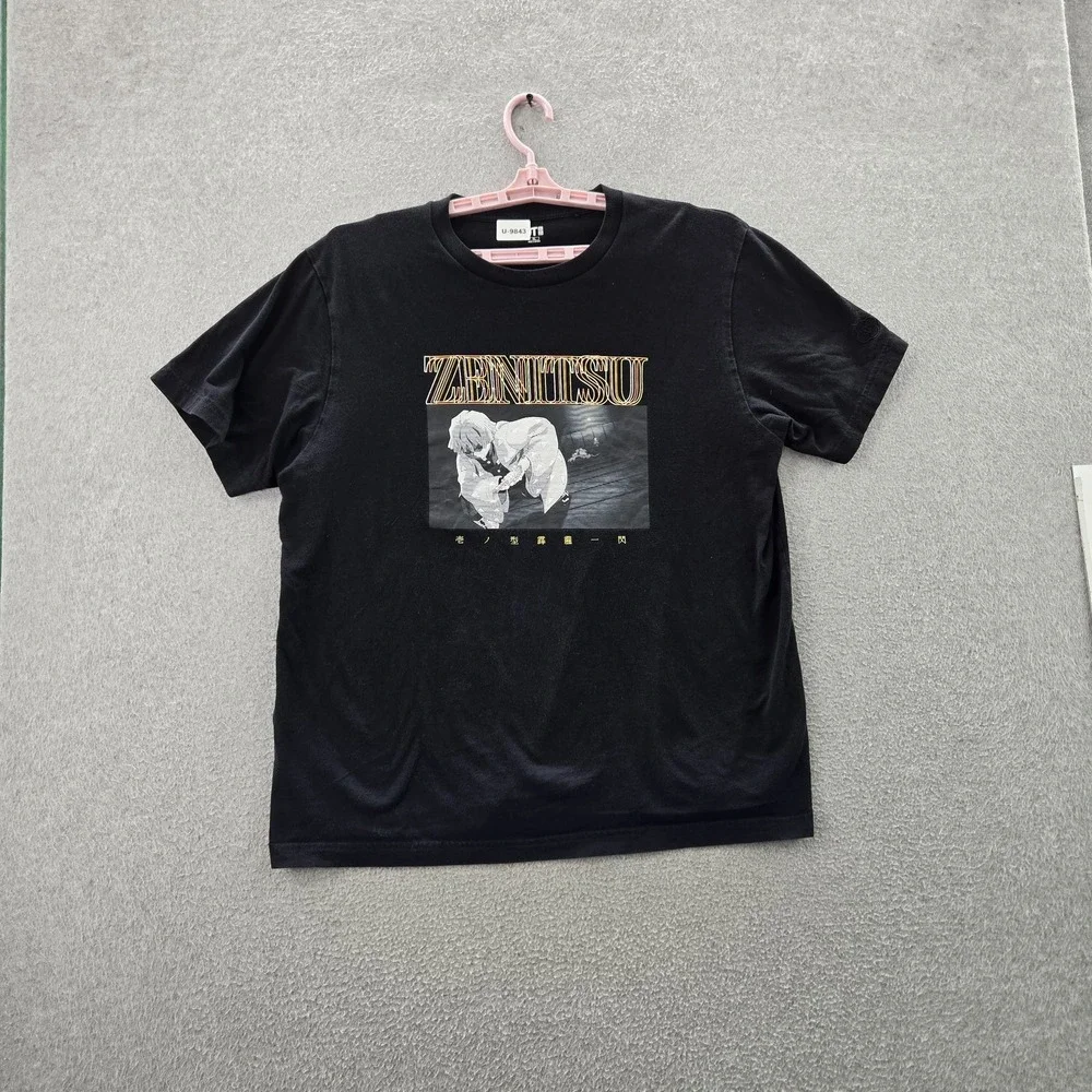Uniqlo x Demon Slayer Men Shirt XL Black Zenitsu Anime‎ Logo Short Sleeve
